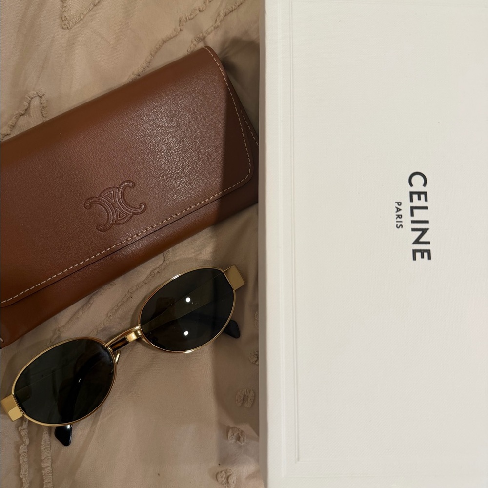 Celine Tan Leather Wallet and Gold Sunglasses